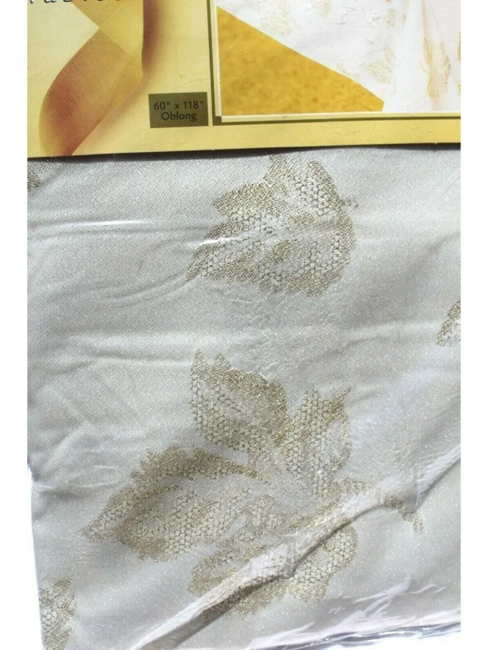 Gold Leaf Tablecloth Oblong 60” X 118” Cream w/ Metallic Gold Leaf New #D27